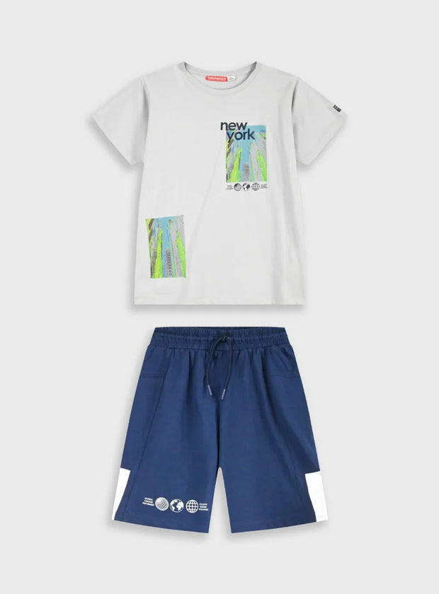 Energiers παιδικό σετ αγοριού με μπλούζα New York και μπλε βερμούδα