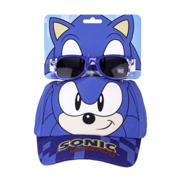 Παιδικό σετ Cerda Sonic – μπλε καπέλο και γυαλιά ηλίου UV400 για αγόρια, μέγεθος 53 εκ.

