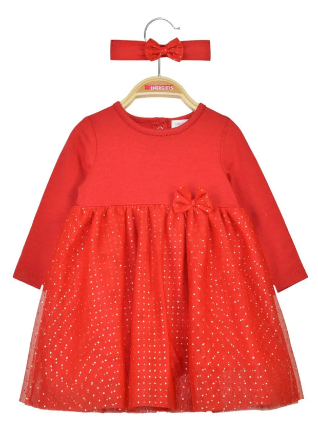 Energiers Φόρεμα Βρεφικό Κόκκινο με Πουά Λεπτομέρειες και Κορδέλα
