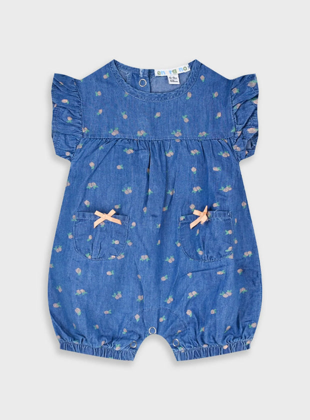 Βρεφικό τζιν ολόσωμο σορτσάκι Energiers με τσεπάκια και ροζ φιόγκους για κορίτσια

