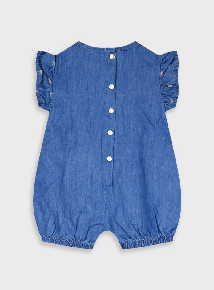 Βρεφικό τζιν ολόσωμο σορτσάκι Energiers με τσεπάκια και ροζ φιόγκους για κορίτσια

