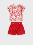 Παιδικό σετ Energiers με λευκή μπλούζα και κόκκινο floral μοτίβο και κόκκινο σορτσάκι για κορίτσια