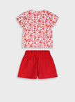 Παιδικό σετ Energiers με λευκή μπλούζα και κόκκινο floral μοτίβο και κόκκινο σορτσάκι για κορίτσια