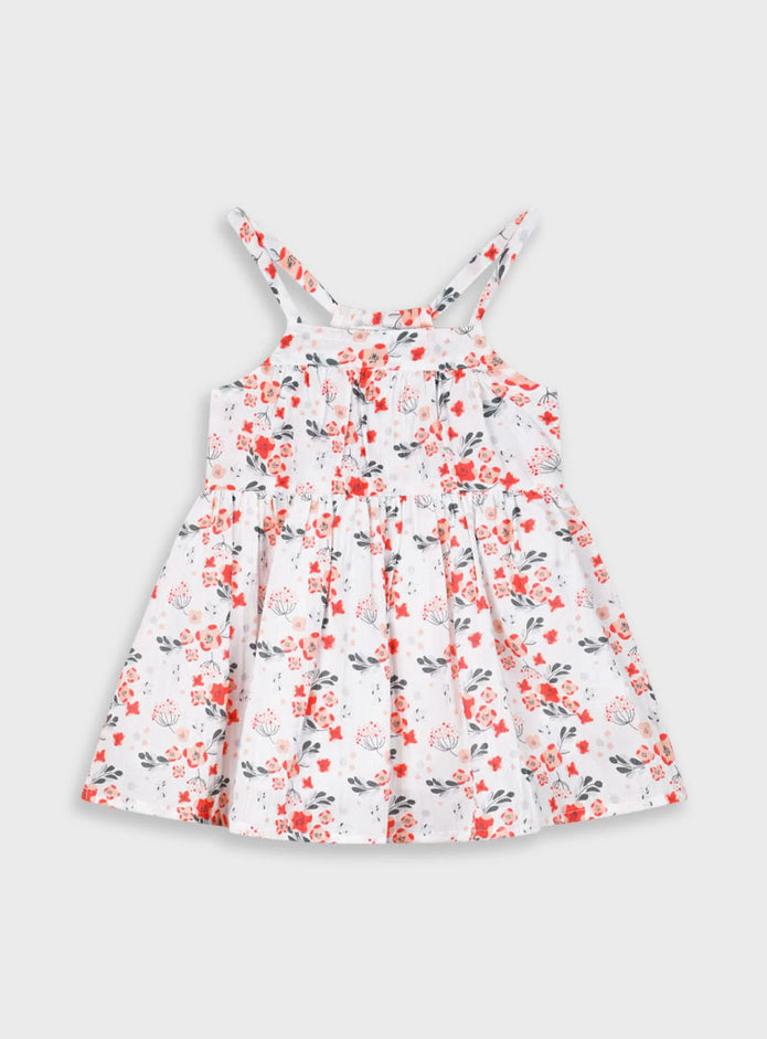 Φλοράλ λευκό παιδικό βρεφικό  φόρεμα Energiers με τιράντες και κόκκινα λουλούδια
