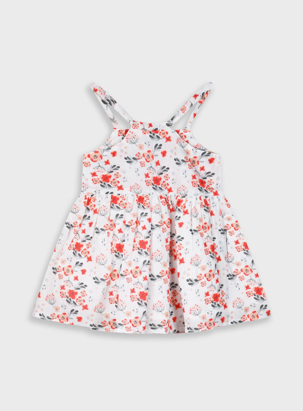 Φλοράλ λευκό παιδικό βρεφικό  φόρεμα Energiers με τιράντες και κόκκινα λουλούδια
