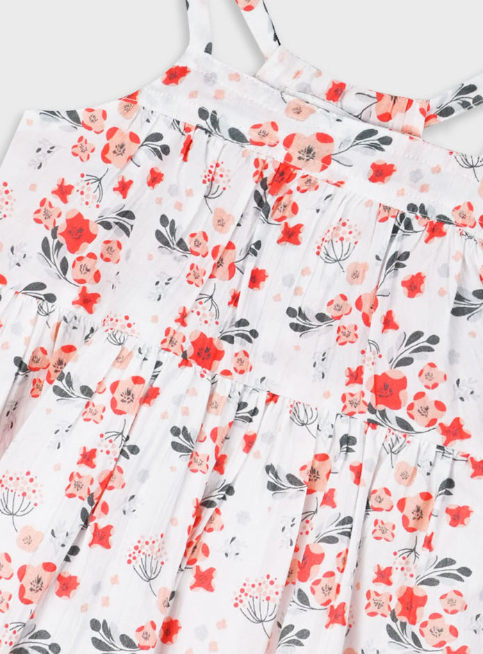 Φλοράλ λευκό παιδικό βρεφικό  φόρεμα Energiers με τιράντες και κόκκινα λουλούδια

