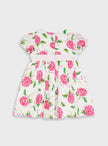 Βρεφικό φόρεμα Energiers εκρού με ροζ λουλούδια και ασορτί στέκα με φιόγκο