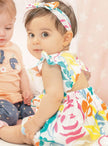 Βρεφικό σετ Energiers με πολύχρωμο φλοράλ φόρεμα με βολάν, κορδέλα και βρακάκι