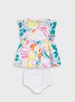 Βρεφικό σετ Energiers με πολύχρωμο φλοράλ φόρεμα με βολάν, κορδέλα και βρακάκι