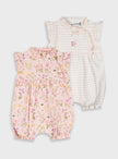 Σετ 2 βρεφικών κορμάκια Energiers ροζ floral και εκρού με ρίγες και φρου-φρου