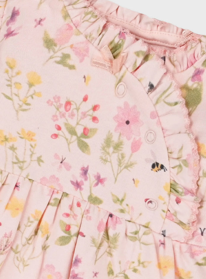 Σετ 2 βρεφικών κορμάκια Energiers ροζ floral και εκρού με ρίγες και φρου-φρου