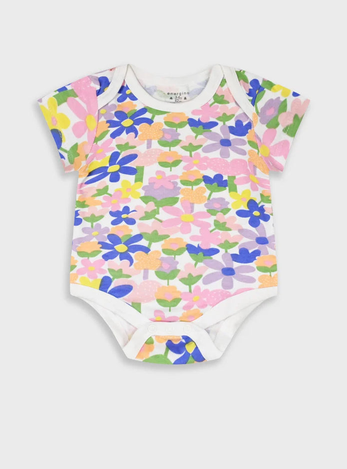 Energiers σετ 5 βρεφικά κορμάκια κορίτσι με λουλούδια πουά και ροζ σχέδιο