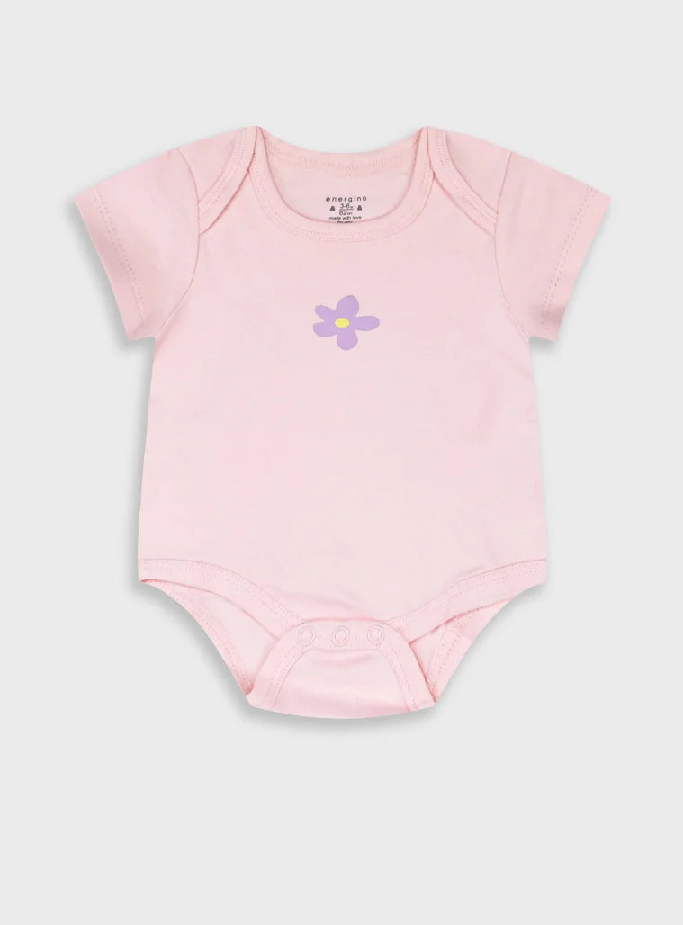 Energiers σετ 5 βρεφικά κορμάκια κορίτσι με λουλούδια πουά και ροζ σχέδιο
