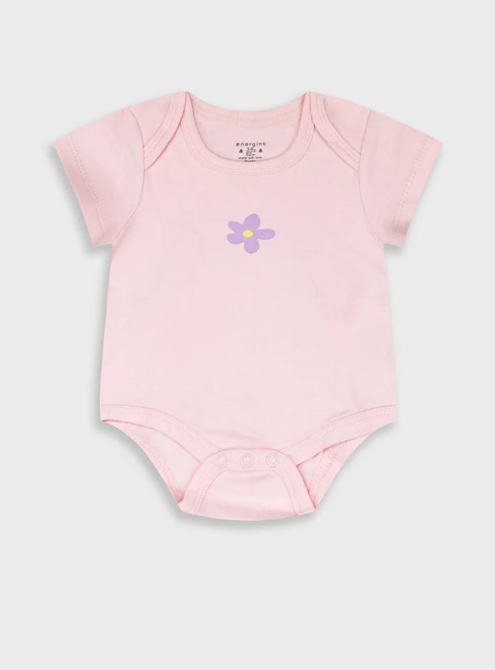 Energiers σετ 5 βρεφικά κορμάκια κορίτσι με λουλούδια πουά και ροζ σχέδιο