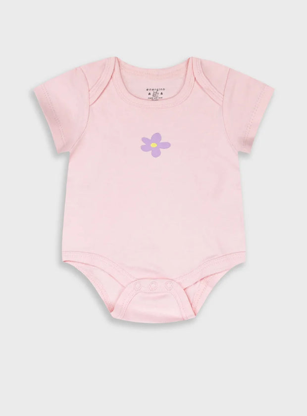 Energiers σετ 5 βρεφικά κορμάκια κορίτσι με λουλούδια πουά και ροζ σχέδιο