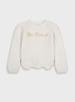 Μπροστινή όψη παιδικού πλεκτού πουλόβερ Energiers σε κρεμ χρώμα με κεντημένο σύνθημα 