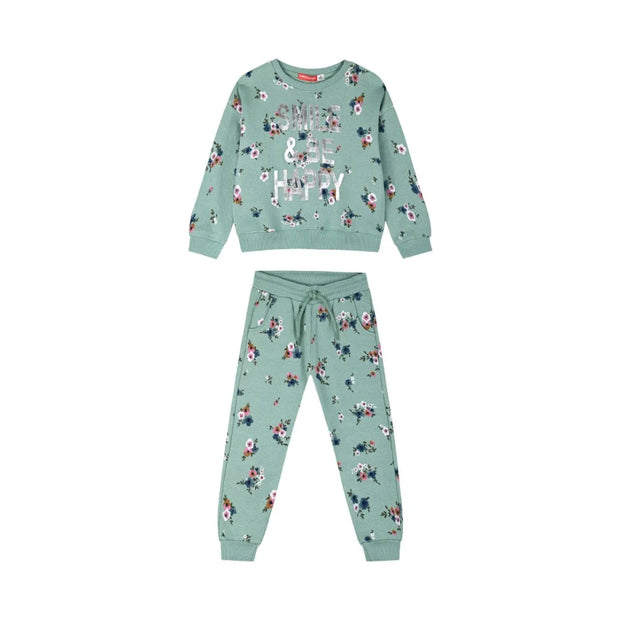 Energiers Kids Jumpsuit Set with Flowers &amp; Silver Message "Smile &amp; Be Happy"
