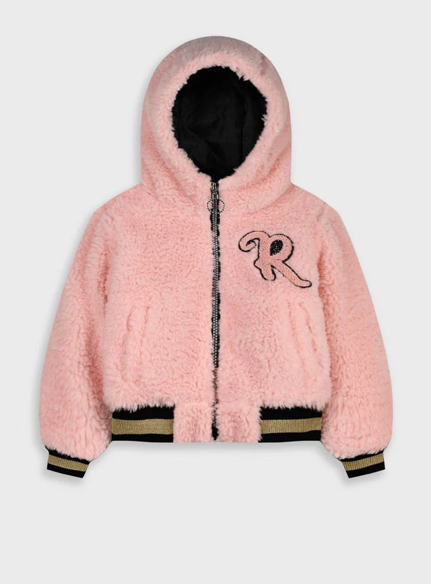 Παιδικό shearling μπουφάν Energiers με κουκούλα, φερμουάρ και ρίγες στη μέση