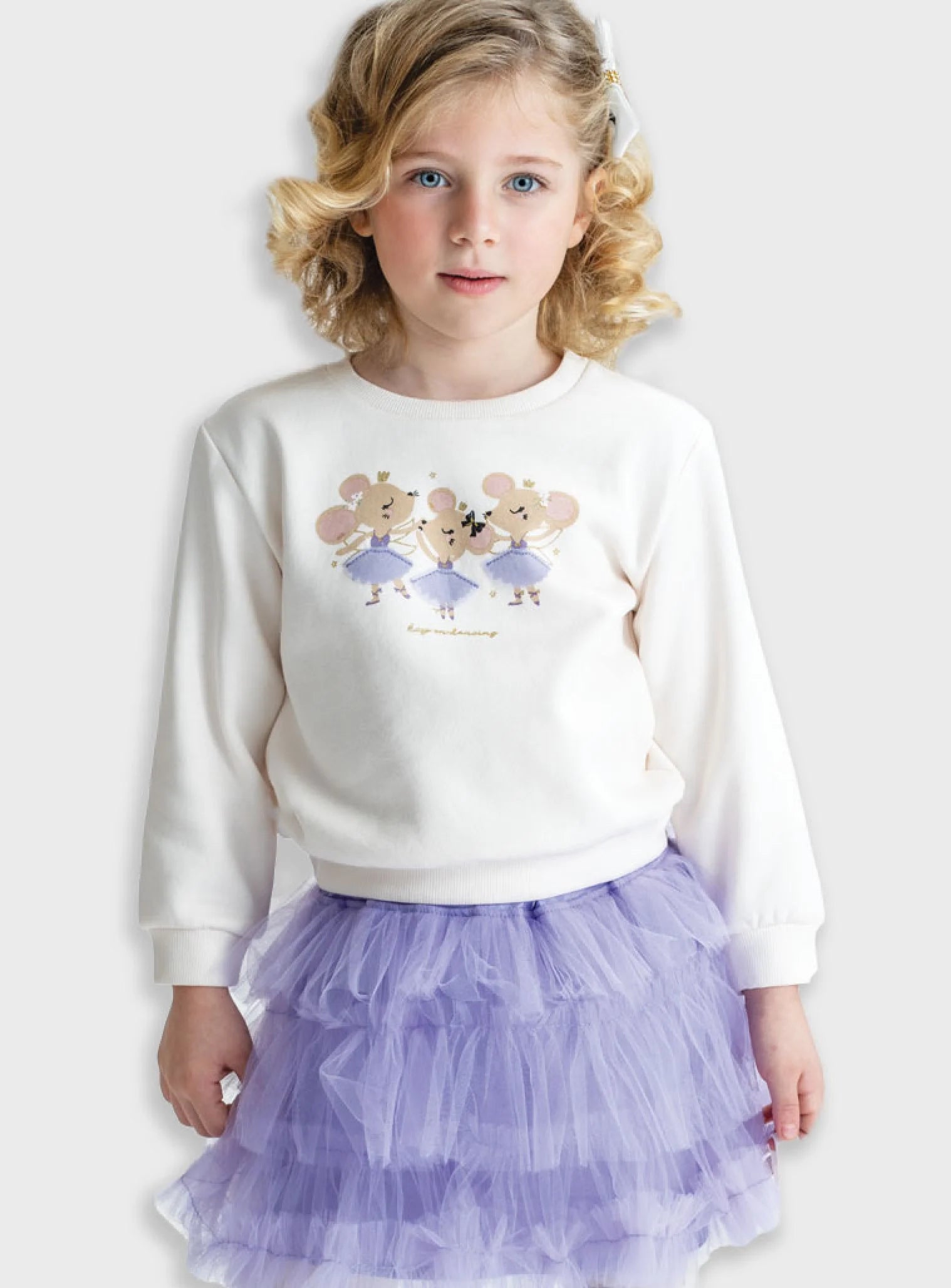 Παιδική τούλινη φούστα Energiers σε λιλά χρώμα με σατινέ λάστιχο στη μέση και πολλαπλές στρώσεις τούλι, ιδανική για κοριτσίστικες εμφανίσεις.