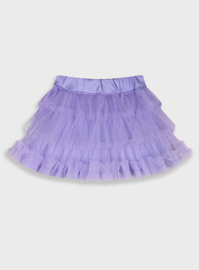 Παιδική τούλινη φούστα Energiers σε λιλά χρώμα με σατινέ λάστιχο στη μέση και πολλαπλές στρώσεις τούλι, ιδανική για κοριτσίστικες εμφανίσεις.