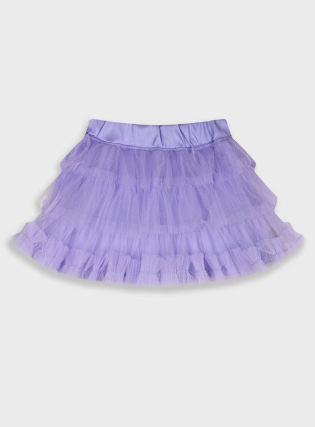 Παιδική τούλινη φούστα Energiers σε λιλά χρώμα με σατινέ λάστιχο στη μέση και πολλαπλές στρώσεις τούλι, ιδανική για κοριτσίστικες εμφανίσεις.