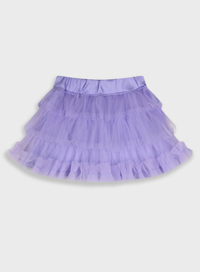 Παιδική τούλινη φούστα Energiers σε λιλά χρώμα με σατινέ λάστιχο στη μέση και πολλαπλές στρώσεις τούλι, ιδανική για κοριτσίστικες εμφανίσεις.