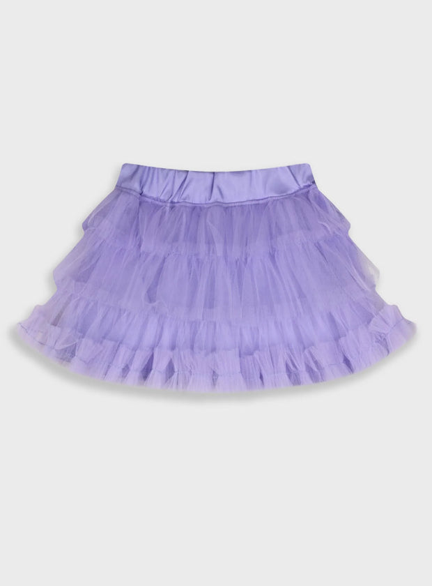 Παιδική τούλινη φούστα Energiers σε λιλά χρώμα με σατινέ λάστιχο στη μέση και πολλαπλές στρώσεις τούλι, ιδανική για κοριτσίστικες εμφανίσεις.