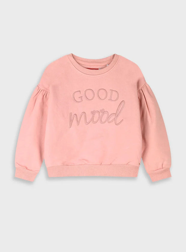 Παιδικό φούτερ Energiers σε ροζ χρώμα με επιγραφή "Good Mood".