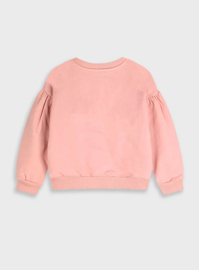 Πίσω όψη ροζ παιδικού φούτερ Energiers με φουσκωτά μανίκια.