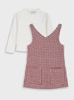 Παιδικό σετ Energiers με καρό φόρεμα μπορντό-εκρού και λευκό ζιβάγκο για κορίτσι (μπροστινή όψη).