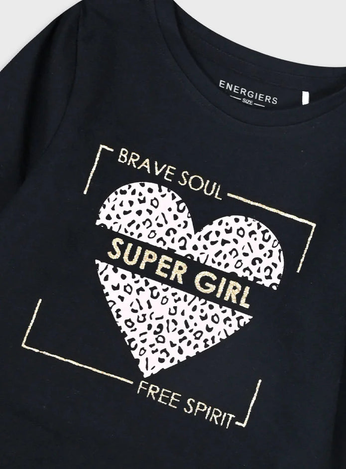 Λεπτομέρεια παιδικής μπλούζας Energiers μαύρη με στάμπα 