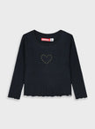 Παιδική μπλούζα Energiers μαύρη ριμπ με καρδιά στο στήθος (μπροστινή όψη).