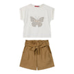 Energiers Girls' Set: Butterfly Blouse and Khaki Shorts with Belt
