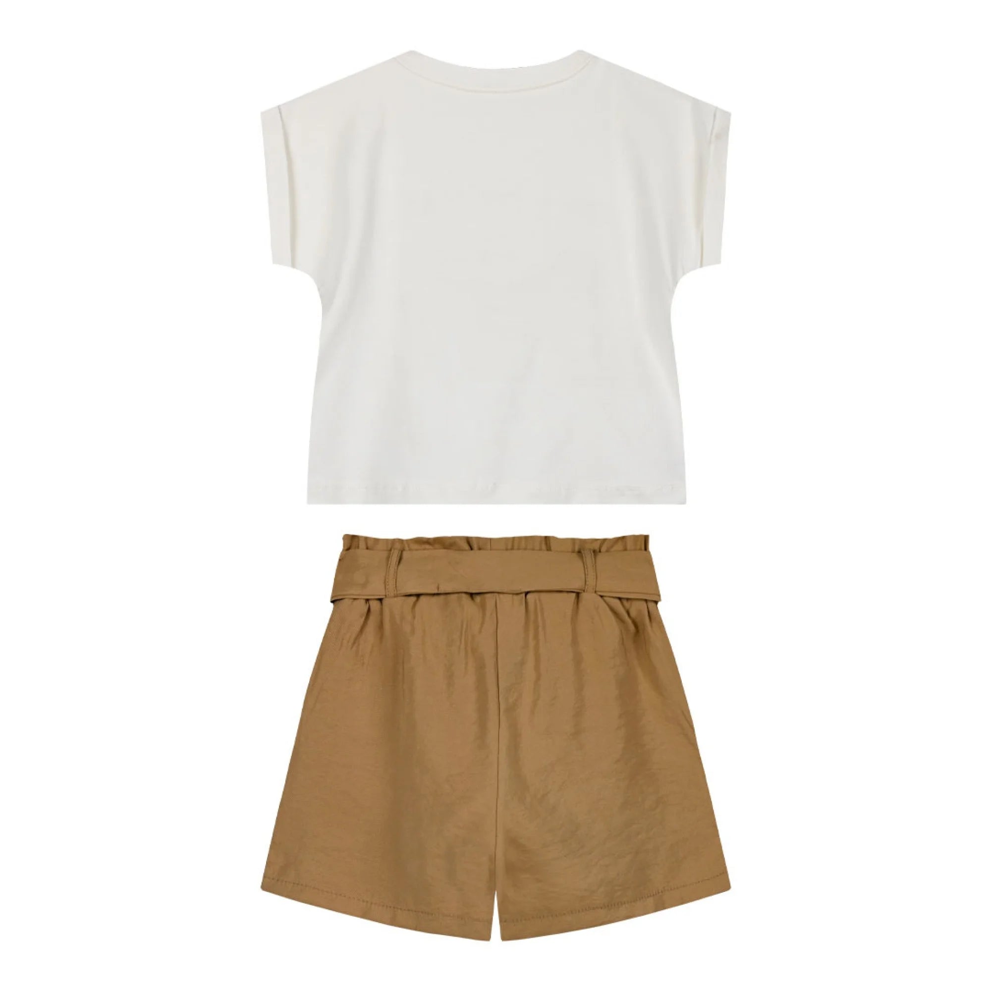 Energiers Girls' Set: Butterfly Blouse and Khaki Shorts with Belt