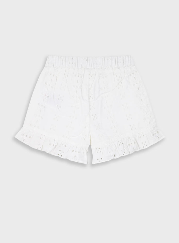 παιδικό σορτσάκι Energiers με δαντέλα broderie και βολάν σε λευκό ή κίτρινο χρώμα