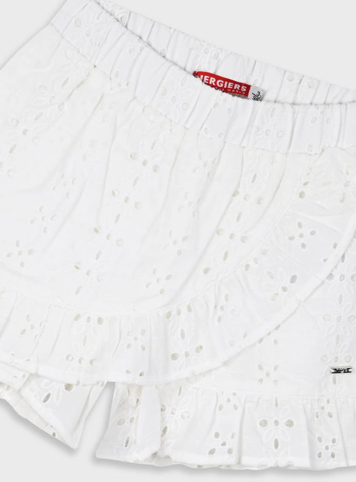 παιδικό σορτσάκι Energiers με δαντέλα broderie και βολάν σε λευκό ή κίτρινο χρώμα