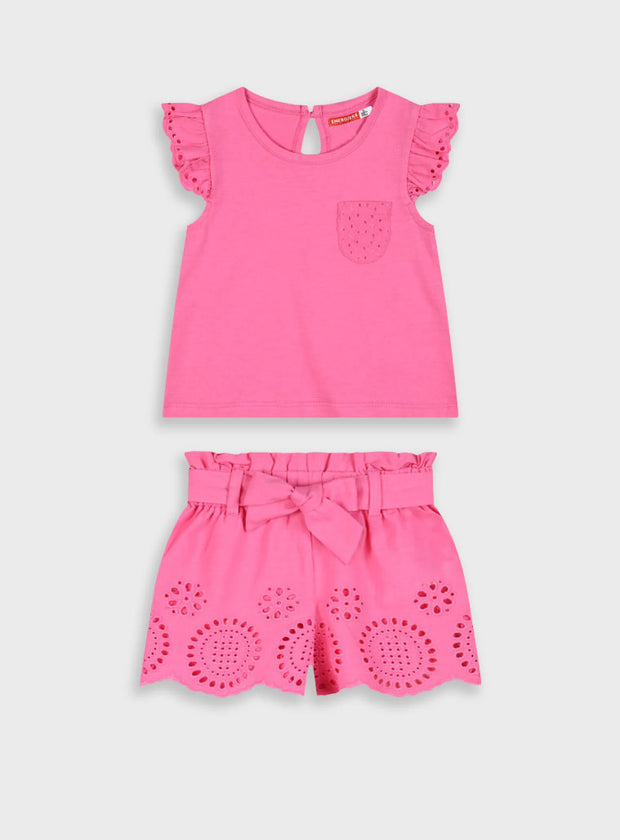 Παιδικό φούξια σετ Energiers με αμάνικη μπλούζα με τσεπάκι και σορτσάκι με κεντήματα και φιόγκο