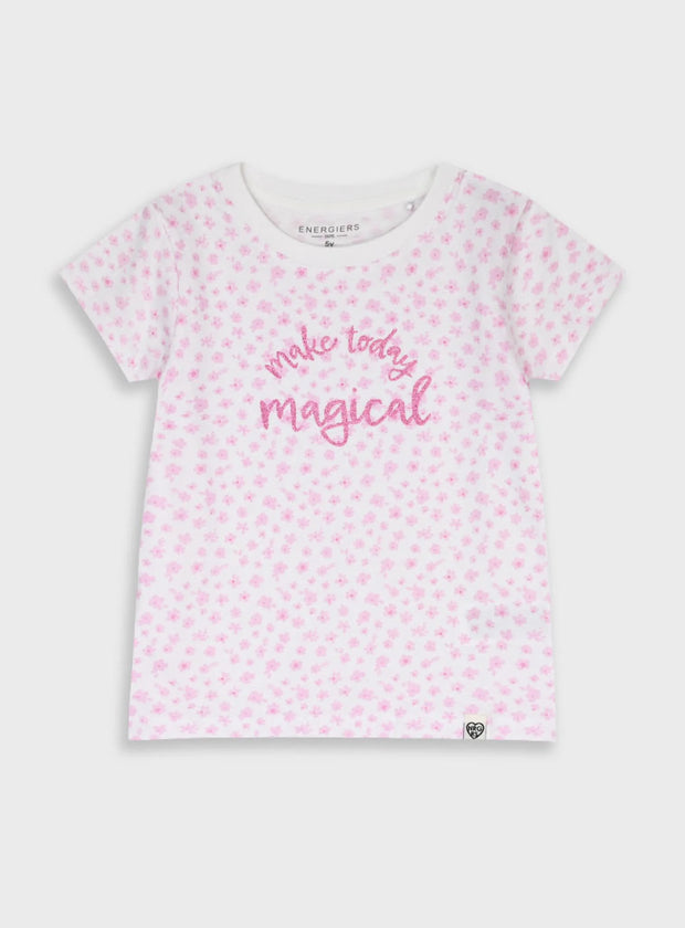 Παιδική μπλούζα Energiers με ροζ λουλουδάκια και γκλίτερ στάμπα "Make today magical"

