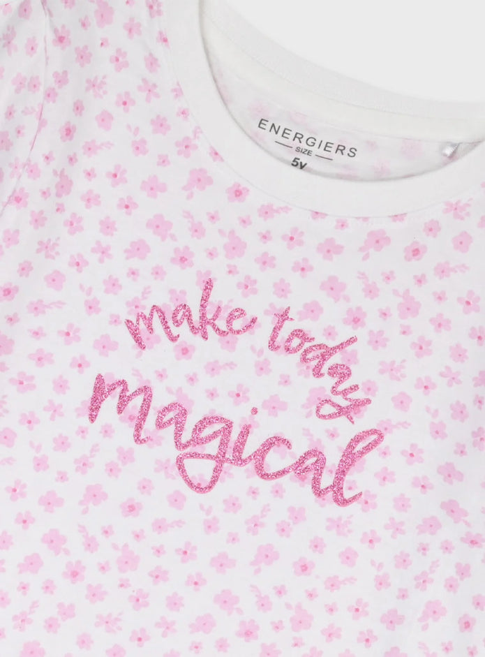 Παιδική μπλούζα Energiers με ροζ λουλουδάκια και γκλίτερ στάμπα 