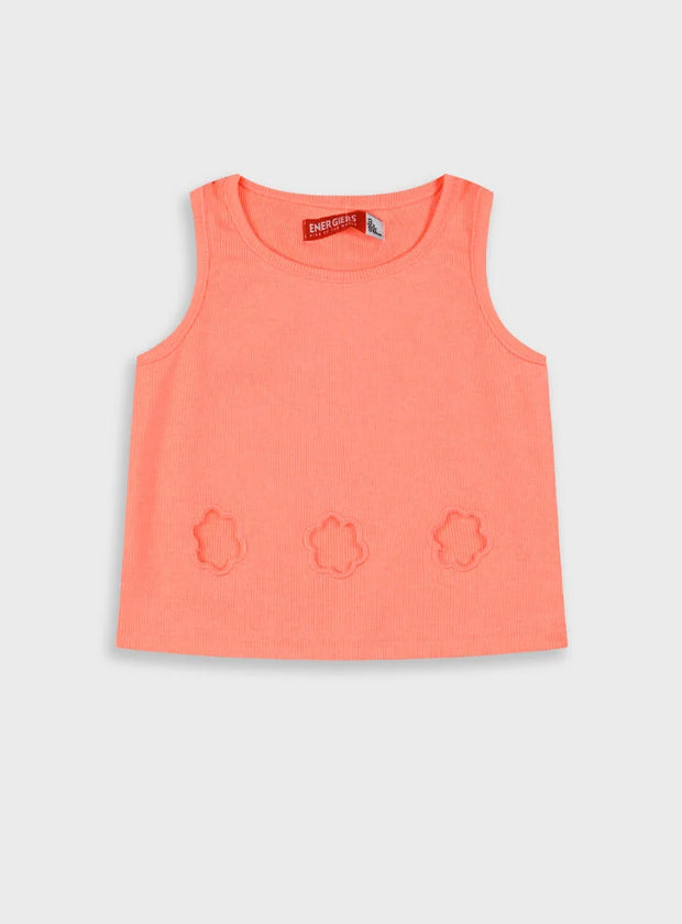 Παιδικό τοπ Energiers κοριτσιού σε νεον ροδακινί χρώμα με ανάγλυφα λουλουδάκια

