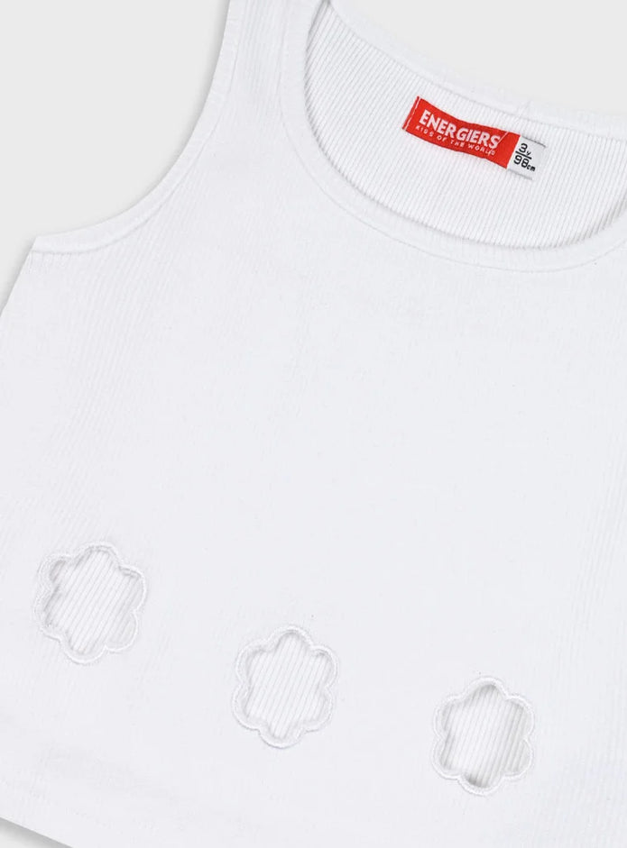 Λευκή παιδική ριμπ μπλούζα Energiers με ανάγλυφα λουλουδάκια
