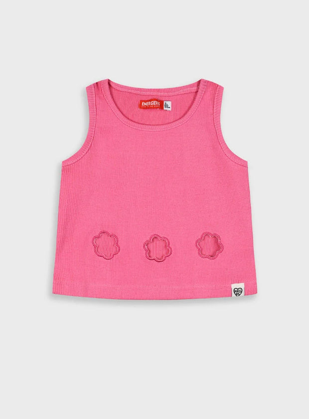Ροζ παιδική ριμπ μπλούζα Energiers με ανάγλυφα λουλουδάκια

