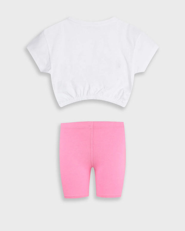 Παιδικό καλοκαιρινό σετ Energiers για κορίτσια με crop top "USA Florida" και ροζ κολάν