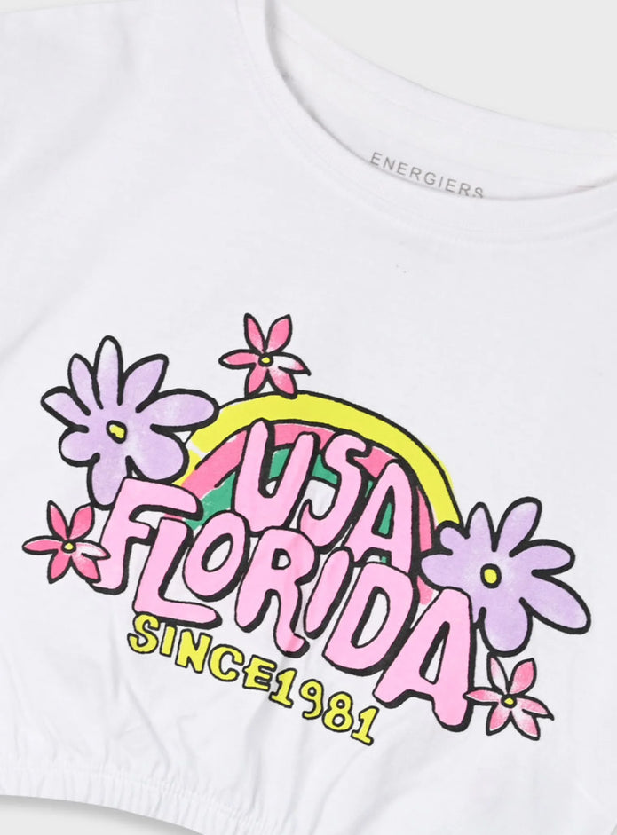 Παιδικό καλοκαιρινό σετ Energiers για κορίτσια με crop top "USA Florida" και ροζ κολάν