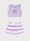 Σετ Energiers κοριτσιού με λιλά crop top και ριγέ σορτσάκι σε λευκό και λιλά

