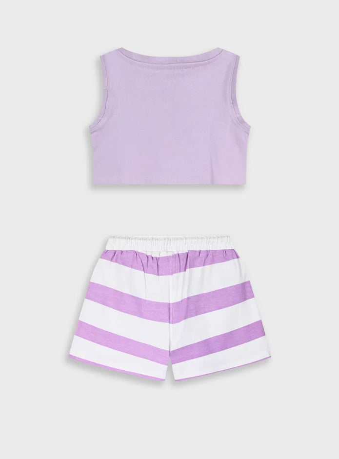 Σετ Energiers κοριτσιού με λιλά crop top και ριγέ σορτσάκι σε λευκό και λιλά

