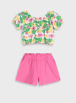 Σετ Energiers κοριτσίστικο με μπλούζα off shoulder tropical και ροζ σορτσάκι

