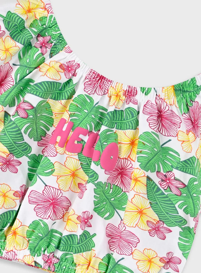 Σετ Energiers κοριτσίστικο με μπλούζα off shoulder tropical και ροζ σορτσάκι

