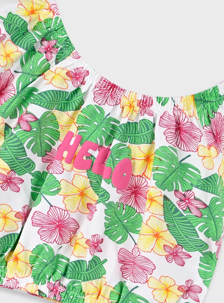 Σετ Energiers κοριτσίστικο με μπλούζα off shoulder tropical και ροζ σορτσάκι

