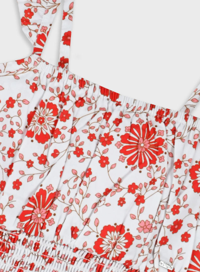 Παιδικό σετ Energiers κορίτσι floral κόκκινο crop top με βολάν και φούστα με διπλό βολάν